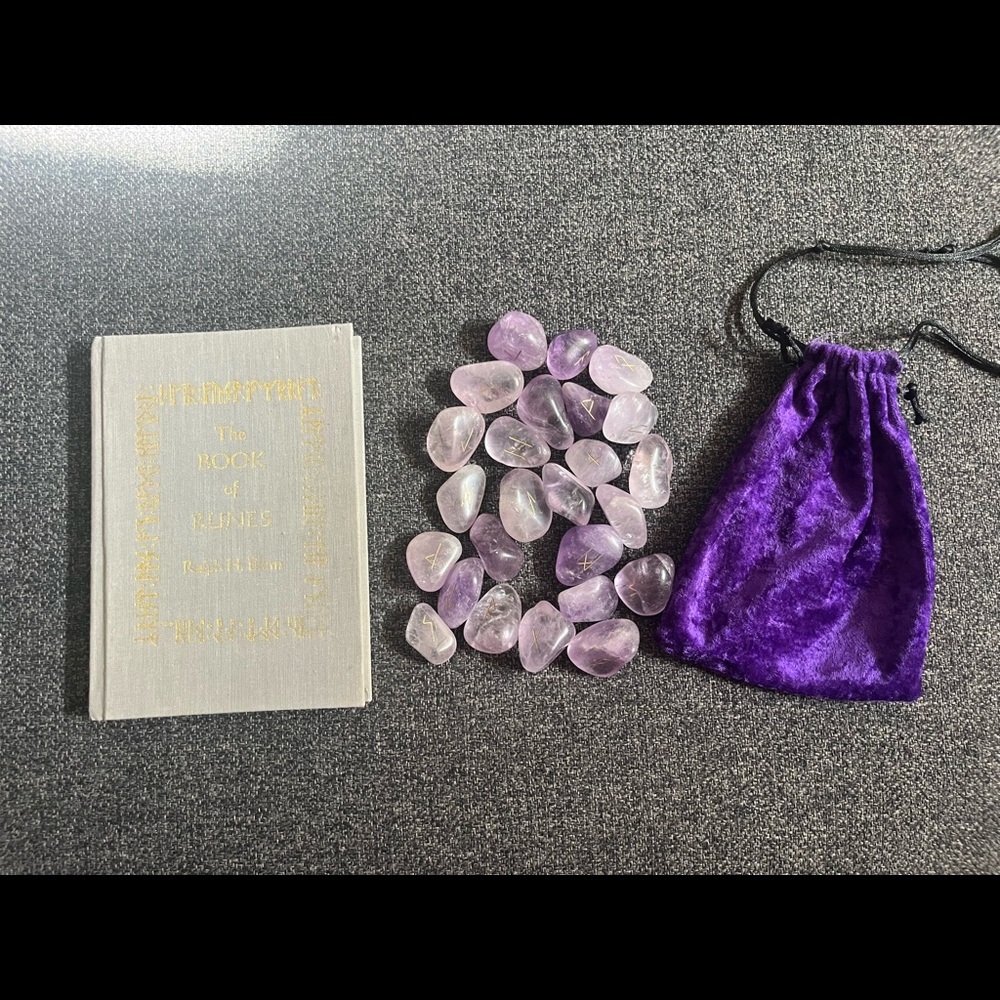 •The Book of Rune & Crystal Runes in Pouch•
